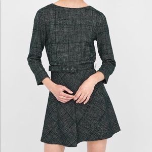 SOLD - NWT Zara 3/4 Sleeve Green Tweed Dress With Belt
